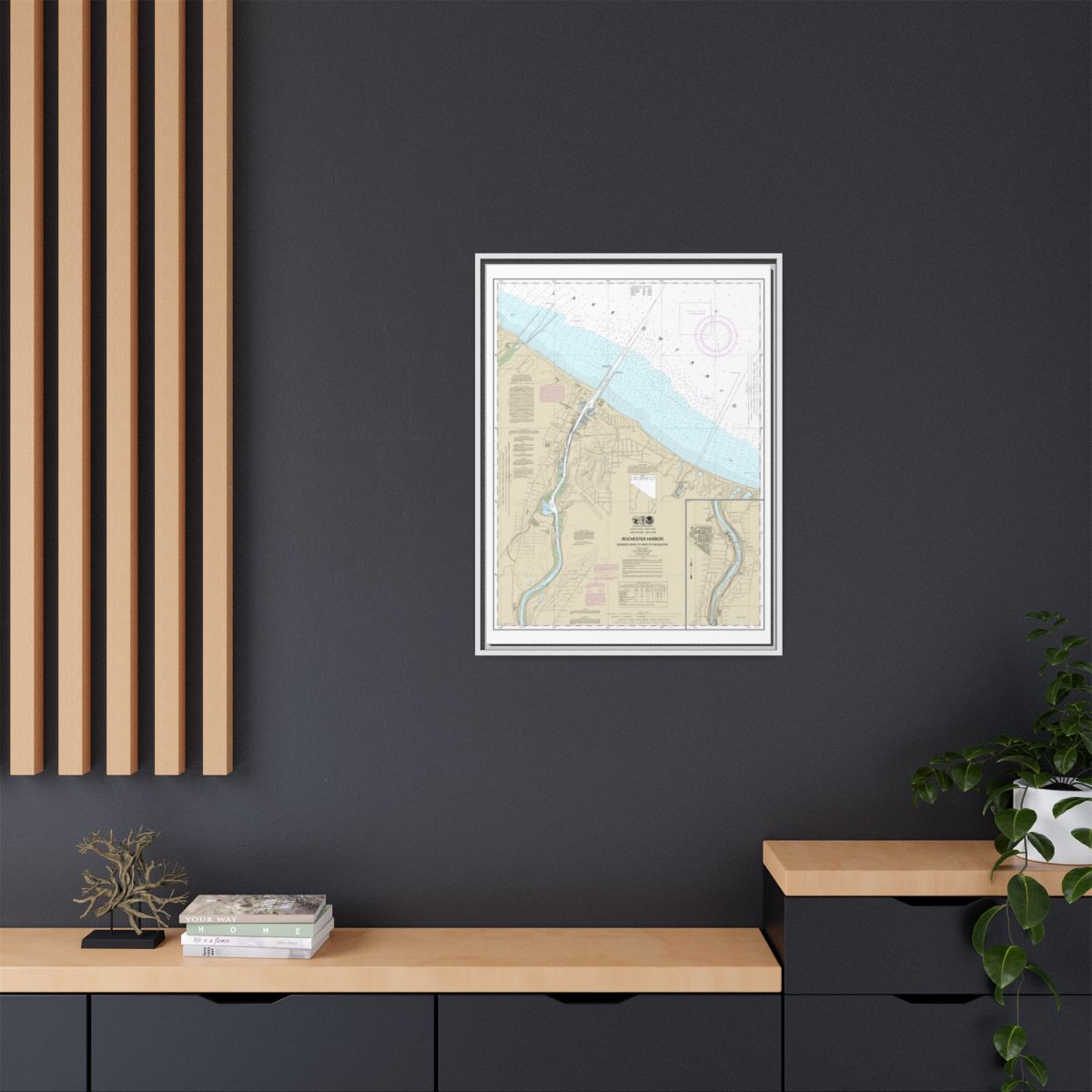 Chart 14815 Rochester Harbor, including Genessee River to head of navigation - NOAA Nautical Chart Floating Frame Canvas | 24" x 32" | 30" x 40" - White context-2