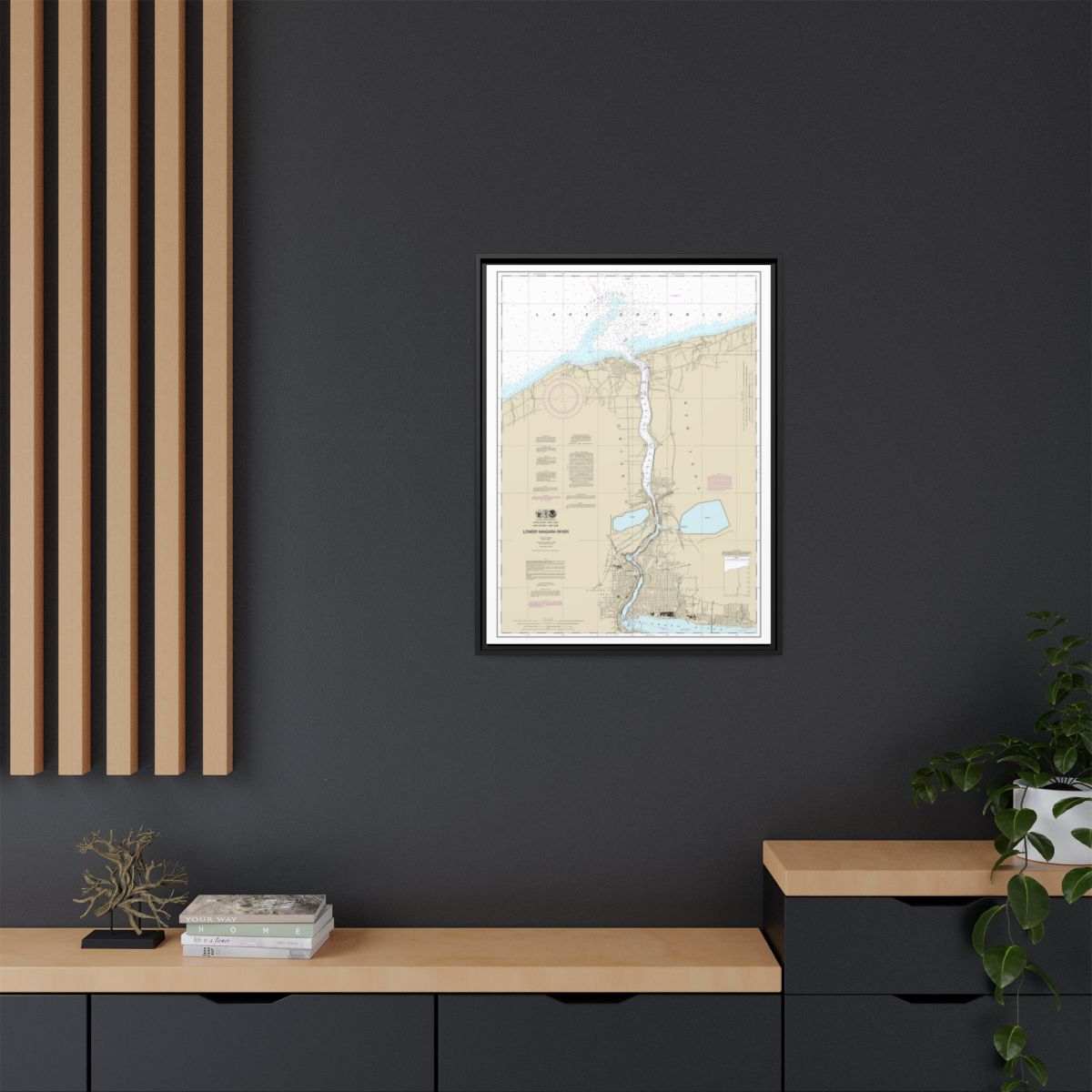 Chart 14816 Lower Niagara River - NOAA Nautical Chart Floating Frame Canvas | 24" x 32" | 30" x 40" - Black context-2