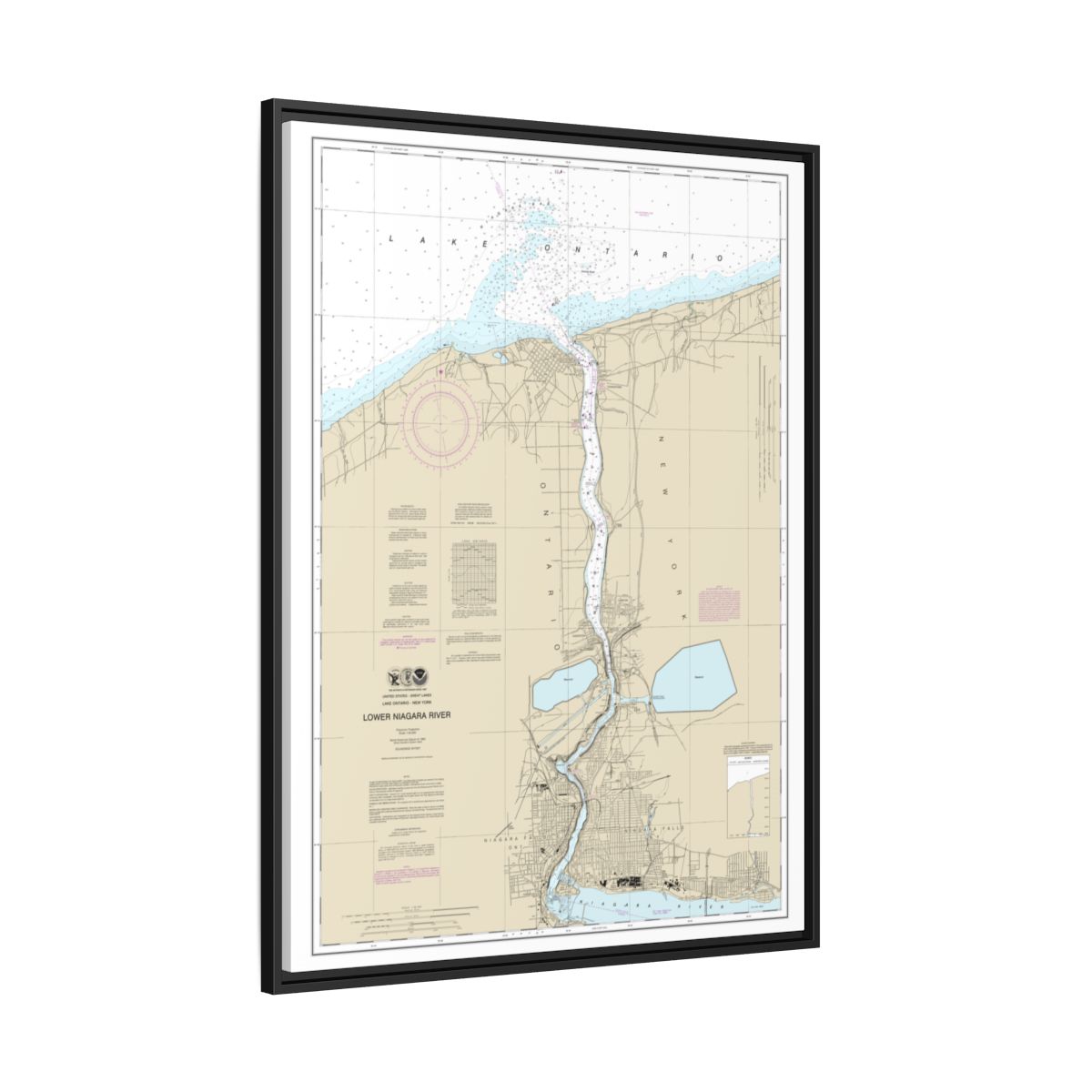 Chart 14816 Lower Niagara River - NOAA Nautical Chart Floating Frame Canvas | 24" x 32" | 30" x 40" - Black side