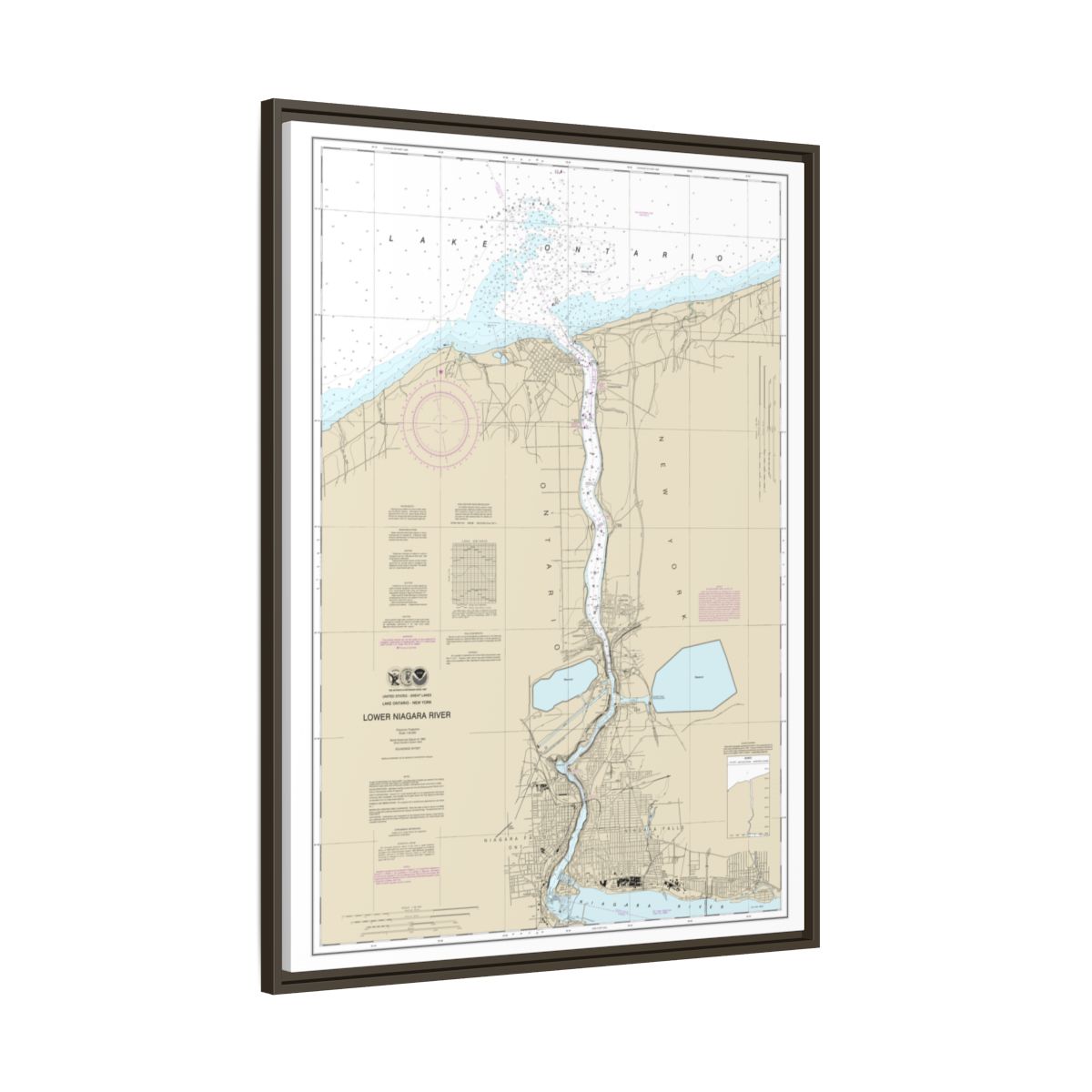 Chart 14816 Lower Niagara River - NOAA Nautical Chart Floating Frame Canvas | 24" x 32" | 30" x 40" - Espresso side
