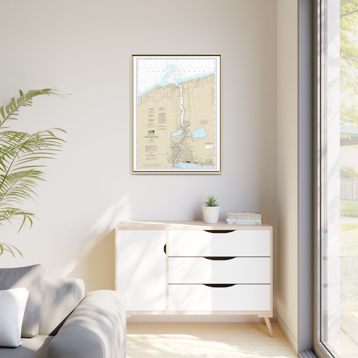 Chart 14816 Lower Niagara River - NOAA Nautical Chart Floating Frame Canvas | 24" x 32" | 30" x 40" - Natural context-1