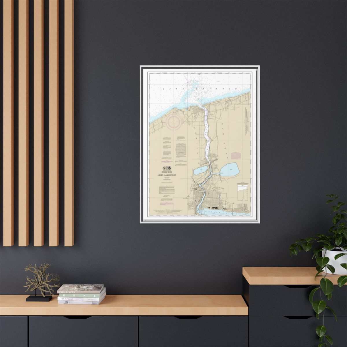 Chart 14816 Lower Niagara River - NOAA Nautical Chart Floating Frame Canvas | 24" x 32" | 30" x 40" - White context-2