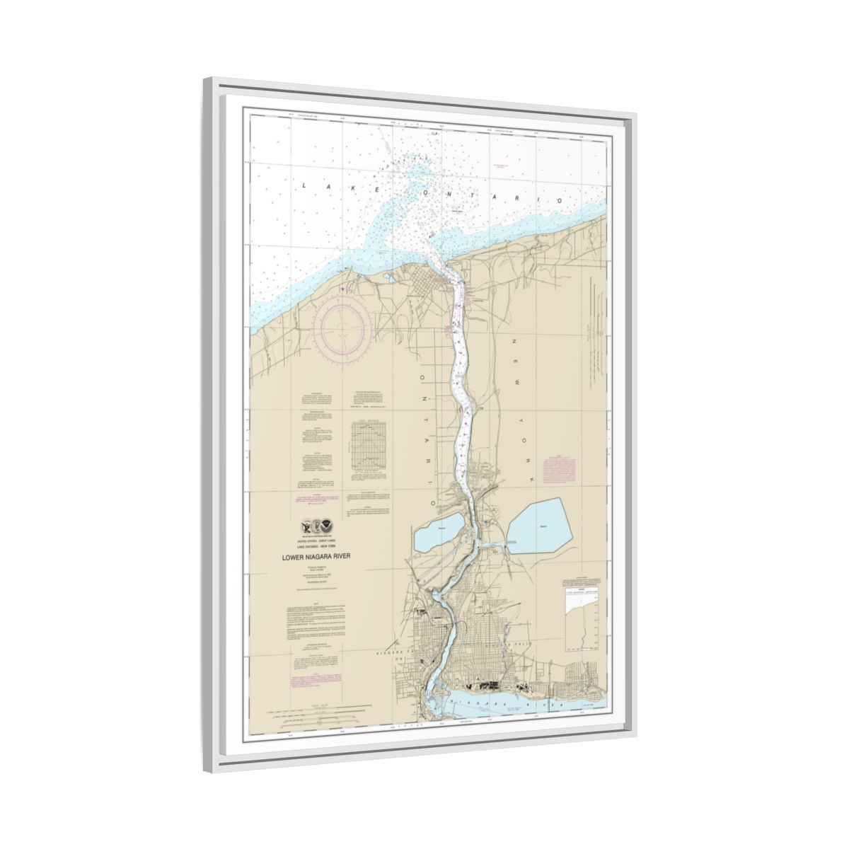 Chart 14816 Lower Niagara River - NOAA Nautical Chart Floating Frame Canvas | 24" x 32" | 30" x 40" - White side