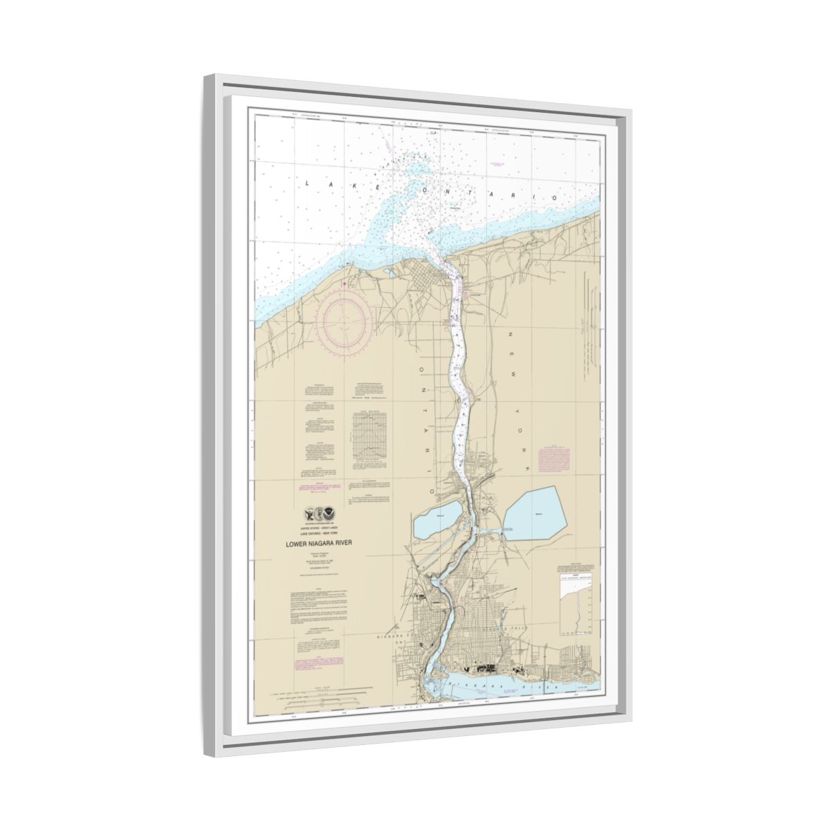 Chart 14816 Lower Niagara River - NOAA Nautical Chart Floating Frame Canvas | 24" x 32" | 30" x 40" - White side