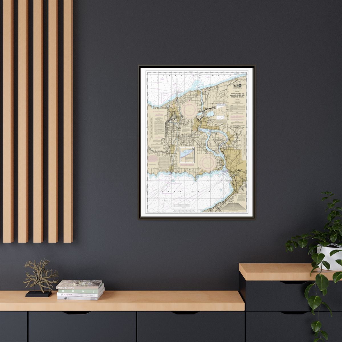 Chart 14822 Approaches to Niagara River and Welland Canal - NOAA Nautical Chart Floating Frame Canvas | 24" x 32" | 30" x 40" - Espresso context-2