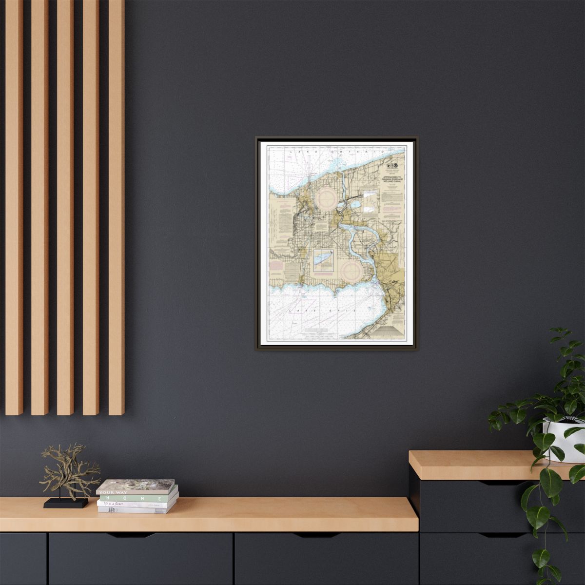 Chart 14822 Approaches to Niagara River and Welland Canal - NOAA Nautical Chart Floating Frame Canvas | 24" x 32" | 30" x 40" - Espresso context-2