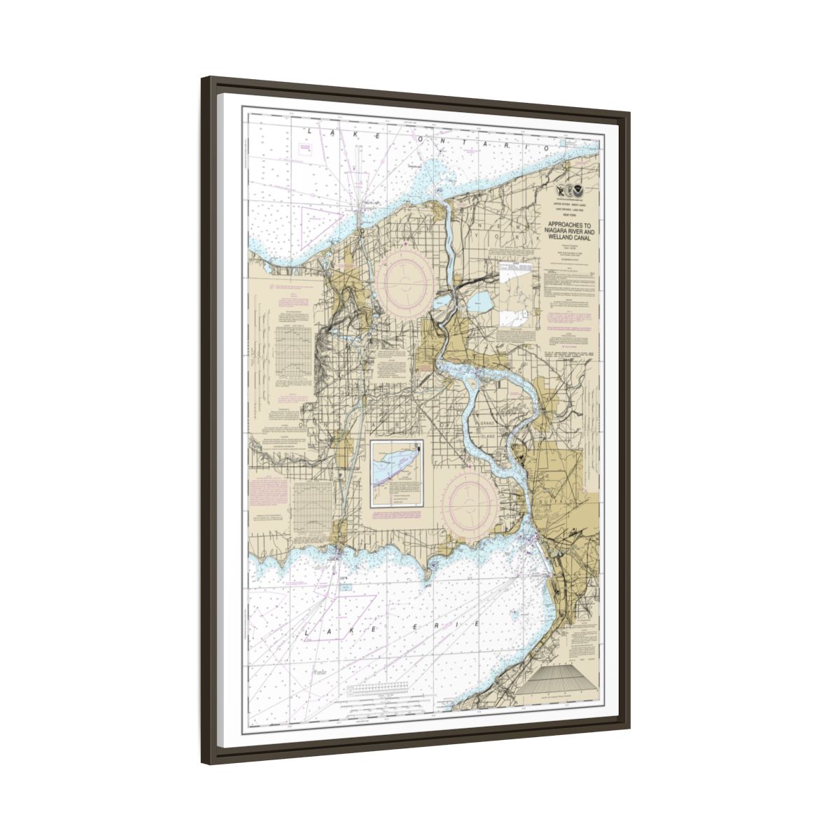 Chart 14822 Approaches to Niagara River and Welland Canal - NOAA Nautical Chart Floating Frame Canvas | 24" x 32" | 30" x 40" - Espresso side