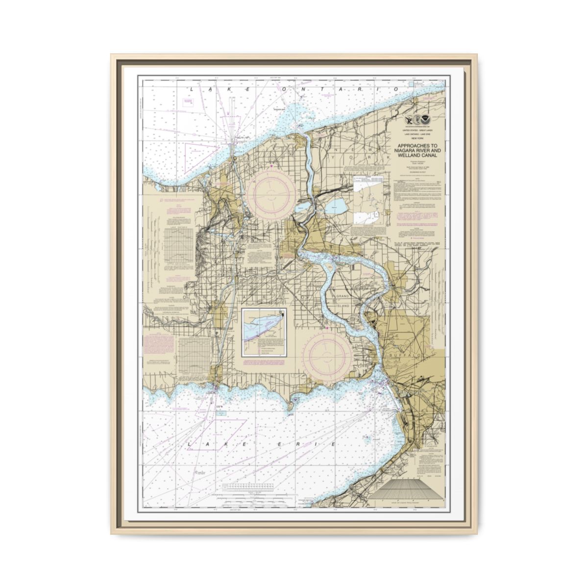 Chart 14822 Approaches to Niagara River and Welland Canal - NOAA Nautical Chart Floating Frame Canvas | 24" x 32" | 30" x 40" - Natural front