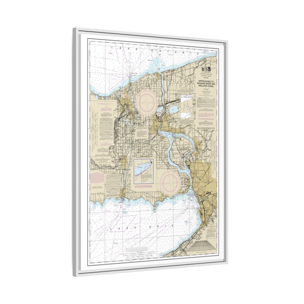 Chart 14822 Approaches to Niagara River and Welland Canal - NOAA Nautical Chart Floating Frame Canvas | 24" x 32" | 30" x 40" - White side