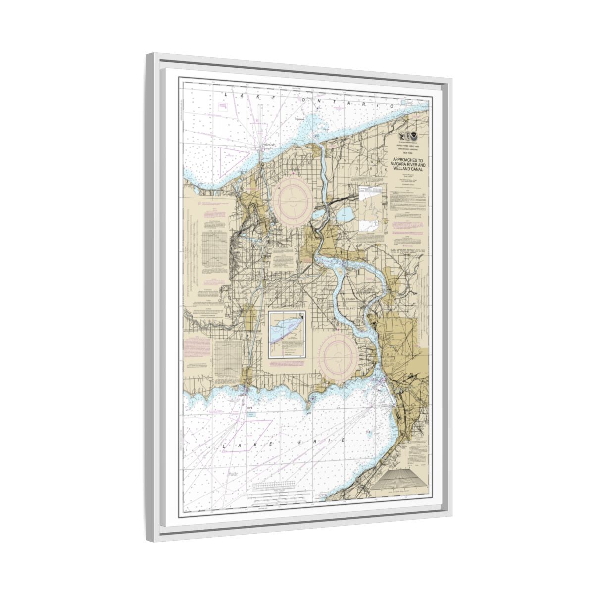 Chart 14822 Approaches to Niagara River and Welland Canal - NOAA Nautical Chart Floating Frame Canvas | 24" x 32" | 30" x 40" - White side