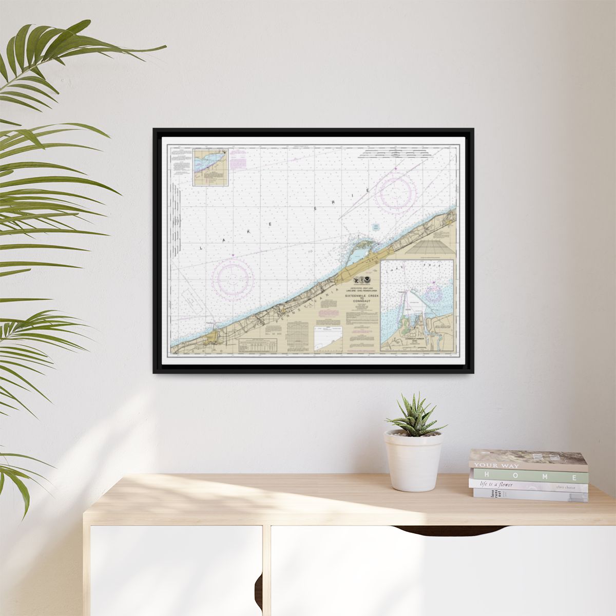Chart 14824 Sixteenmile Creek to Conneaut;Conneaut Harbor - NOAA Nautical Chart Floating Frame Canvas | 32" x 24" | 40" x 30" - Black context-1