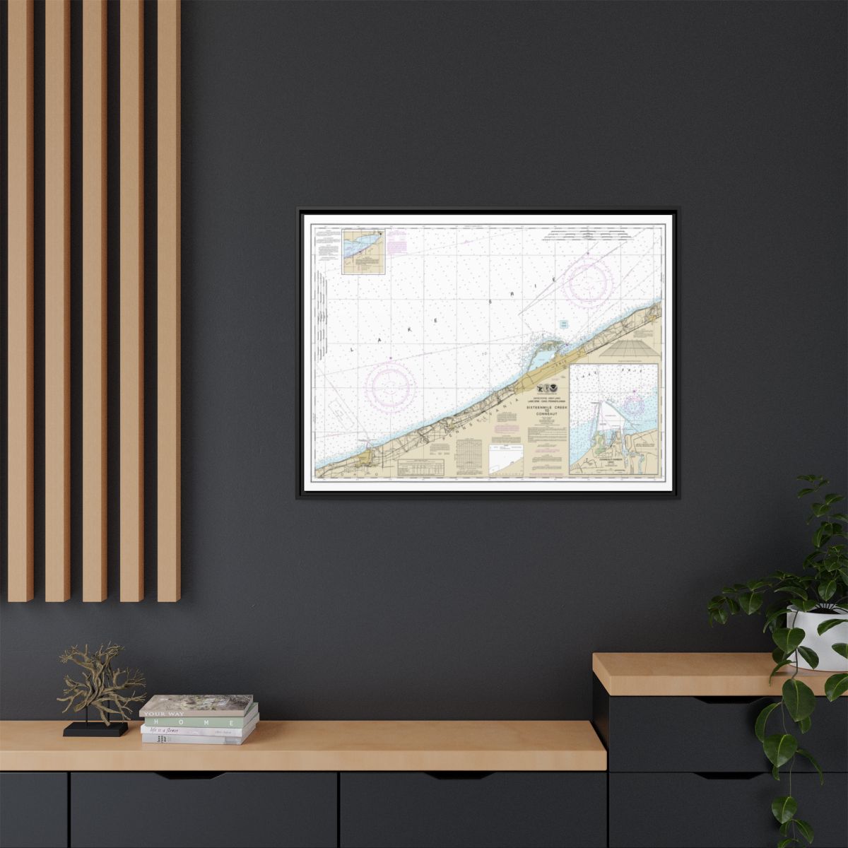 Chart 14824 Sixteenmile Creek to Conneaut;Conneaut Harbor - NOAA Nautical Chart Floating Frame Canvas | 32" x 24" | 40" x 30" - Black context-2