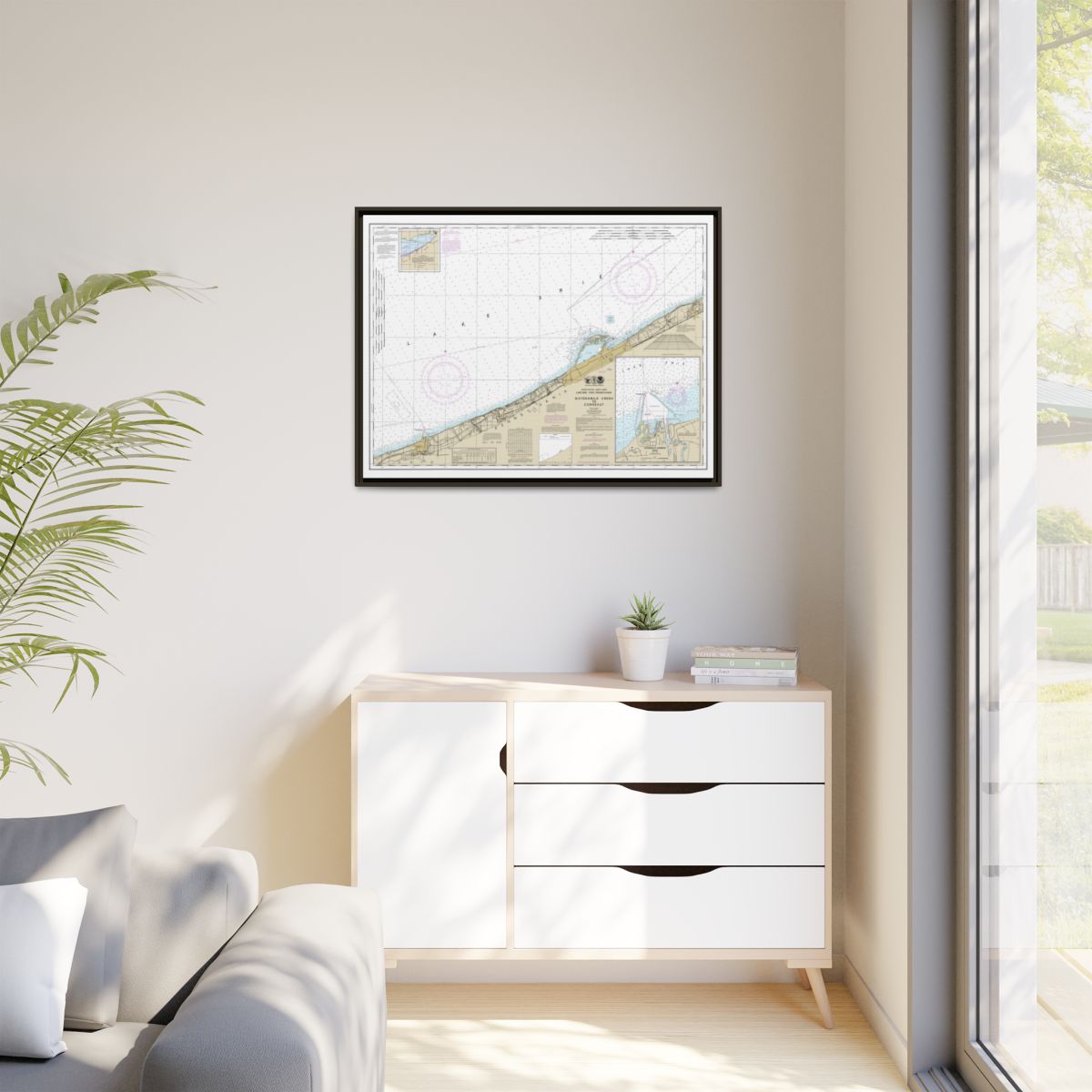 Chart 14824 Sixteenmile Creek to Conneaut;Conneaut Harbor - NOAA Nautical Chart Floating Frame Canvas | 32" x 24" | 40" x 30" - Espresso context-1