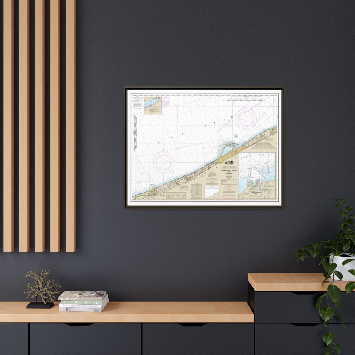 Chart 14824 Sixteenmile Creek to Conneaut;Conneaut Harbor - NOAA Nautical Chart Floating Frame Canvas | 32" x 24" | 40" x 30" - Espresso context-2