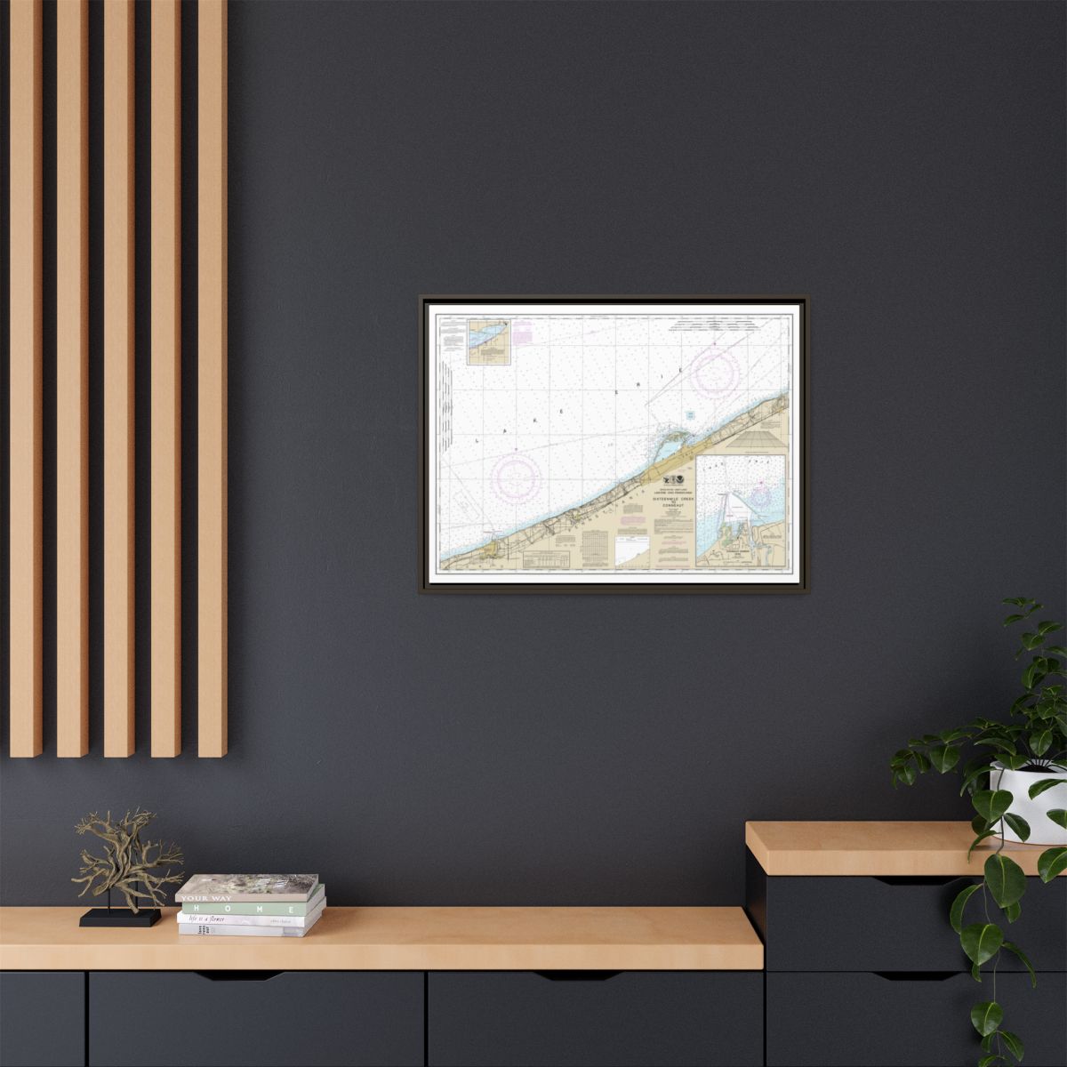 Chart 14824 Sixteenmile Creek to Conneaut;Conneaut Harbor - NOAA Nautical Chart Floating Frame Canvas | 32" x 24" | 40" x 30" - Espresso context-2