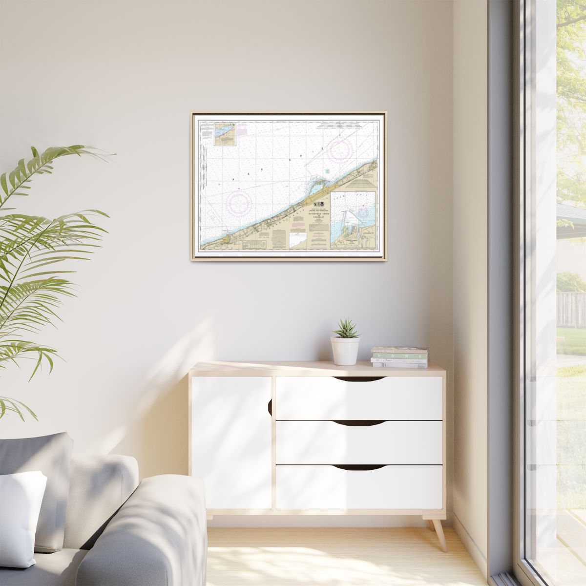Chart 14824 Sixteenmile Creek to Conneaut;Conneaut Harbor - NOAA Nautical Chart Floating Frame Canvas | 32" x 24" | 40" x 30" - Natural context-1