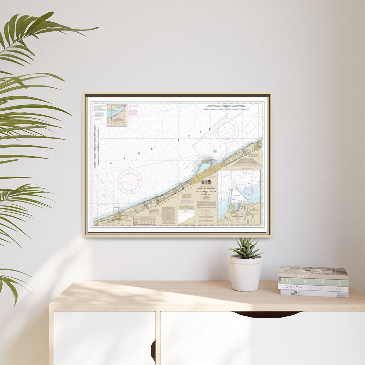 Chart 14824 Sixteenmile Creek to Conneaut;Conneaut Harbor - NOAA Nautical Chart Floating Frame Canvas | 32" x 24" | 40" x 30" - Natural context-1
