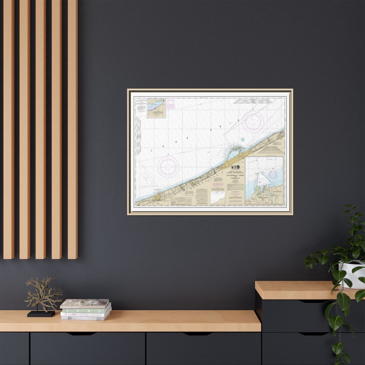 Chart 14824 Sixteenmile Creek to Conneaut;Conneaut Harbor - NOAA Nautical Chart Floating Frame Canvas | 32" x 24" | 40" x 30" - Natural context-2
