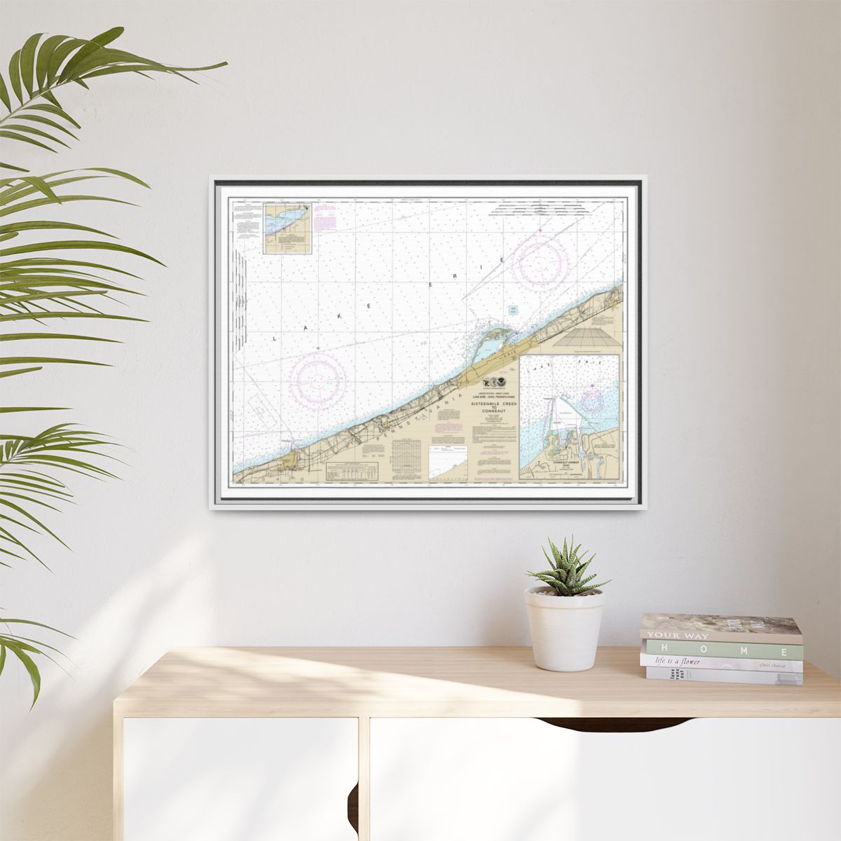Chart 14824 Sixteenmile Creek to Conneaut;Conneaut Harbor - NOAA Nautical Chart Floating Frame Canvas | 32" x 24" | 40" x 30" - White context-1