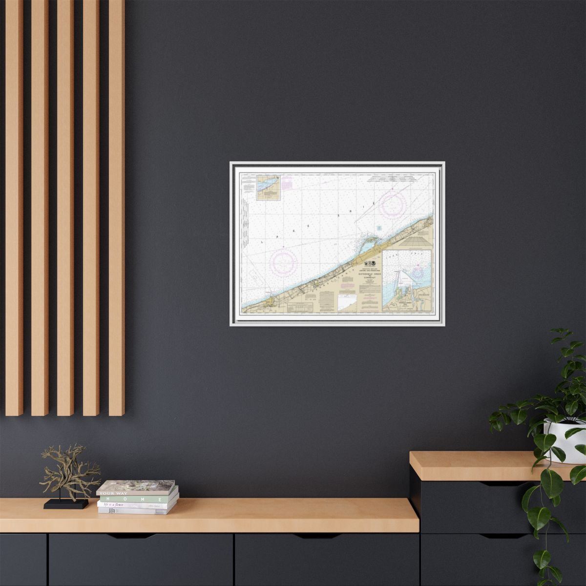 Chart 14824 Sixteenmile Creek to Conneaut;Conneaut Harbor - NOAA Nautical Chart Floating Frame Canvas | 32" x 24" | 40" x 30" - White context-2