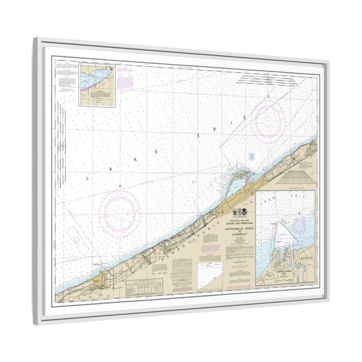 Chart 14824 Sixteenmile Creek to Conneaut;Conneaut Harbor - NOAA Nautical Chart Floating Frame Canvas | 32" x 24" | 40" x 30" - White side