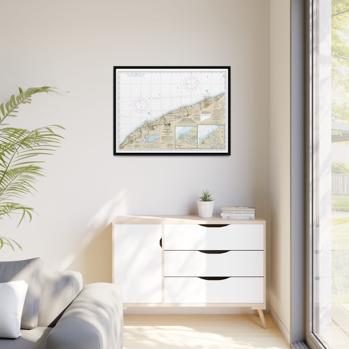 Chart 14825 Ashtabula to Chagrin River;Mentor Harbor;Chagrin River - NOAA Nautical Chart Floating Frame Canvas | 32" x 24" | 40" x 30" - Black context-1