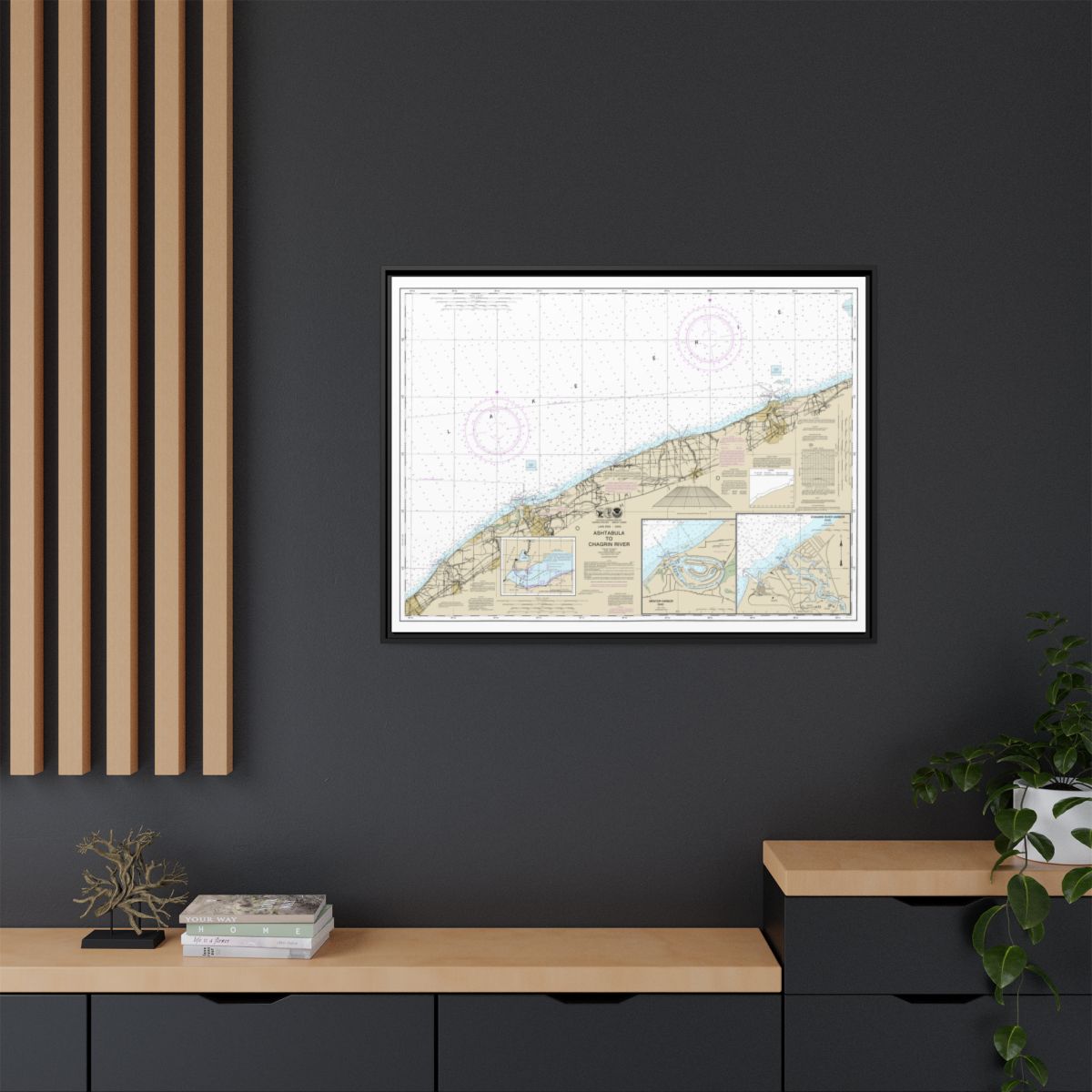 Chart 14825 Ashtabula to Chagrin River;Mentor Harbor;Chagrin River - NOAA Nautical Chart Floating Frame Canvas | 32" x 24" | 40" x 30" - Black context-2