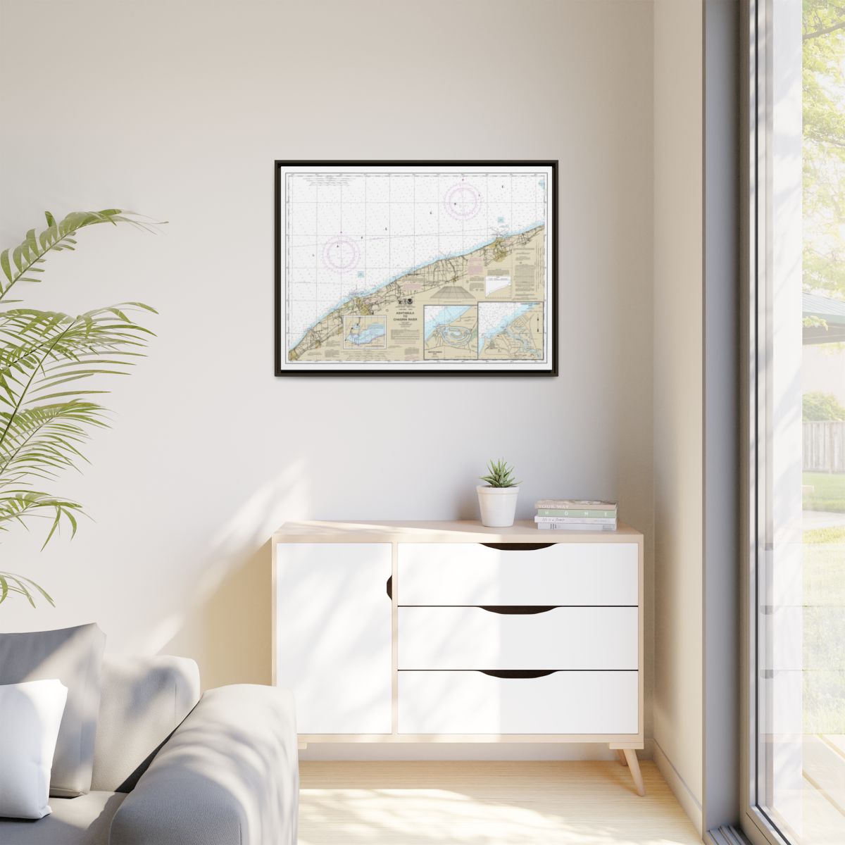 Chart 14825 Ashtabula to Chagrin River;Mentor Harbor;Chagrin River - NOAA Nautical Chart Floating Frame Canvas | 32" x 24" | 40" x 30" - Espresso context-1