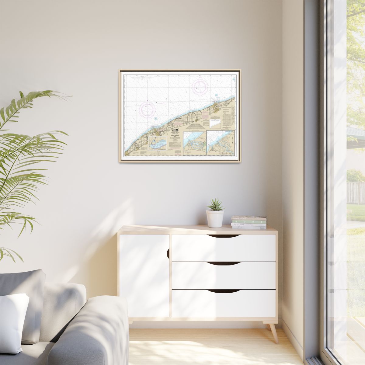 Chart 14825 Ashtabula to Chagrin River;Mentor Harbor;Chagrin River - NOAA Nautical Chart Floating Frame Canvas | 32" x 24" | 40" x 30" - Natural context-1