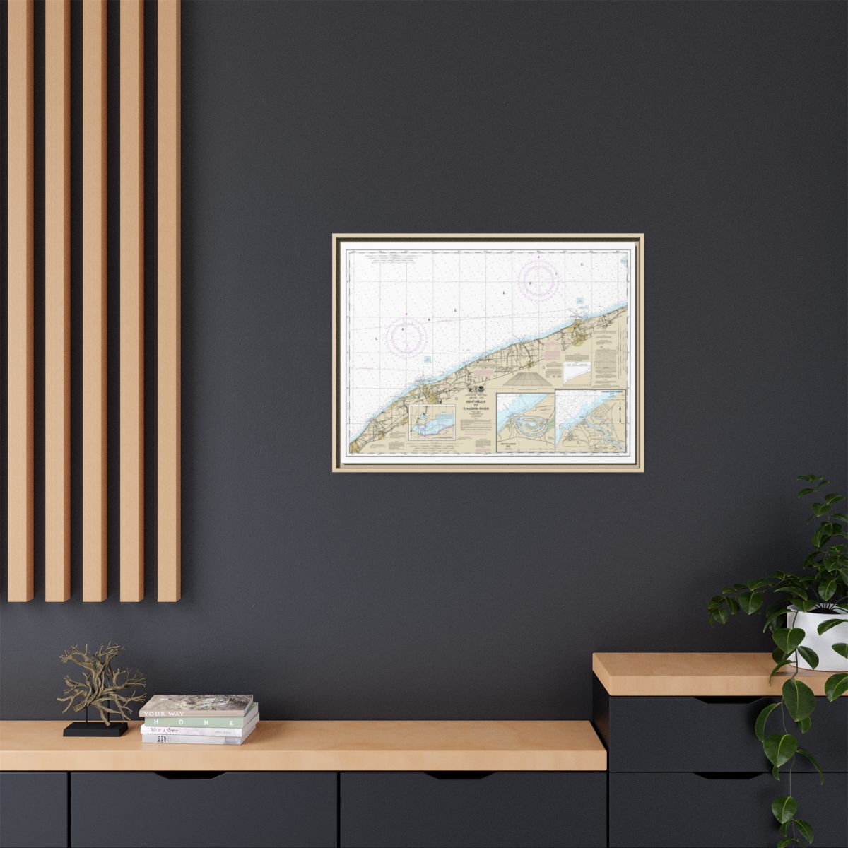 Chart 14825 Ashtabula to Chagrin River;Mentor Harbor;Chagrin River - NOAA Nautical Chart Floating Frame Canvas | 32" x 24" | 40" x 30" - Natural context-2