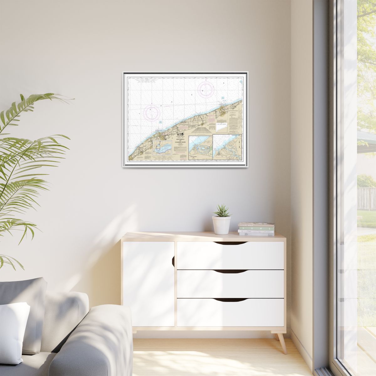 Chart 14825 Ashtabula to Chagrin River;Mentor Harbor;Chagrin River - NOAA Nautical Chart Floating Frame Canvas | 32" x 24" | 40" x 30" - White context-1