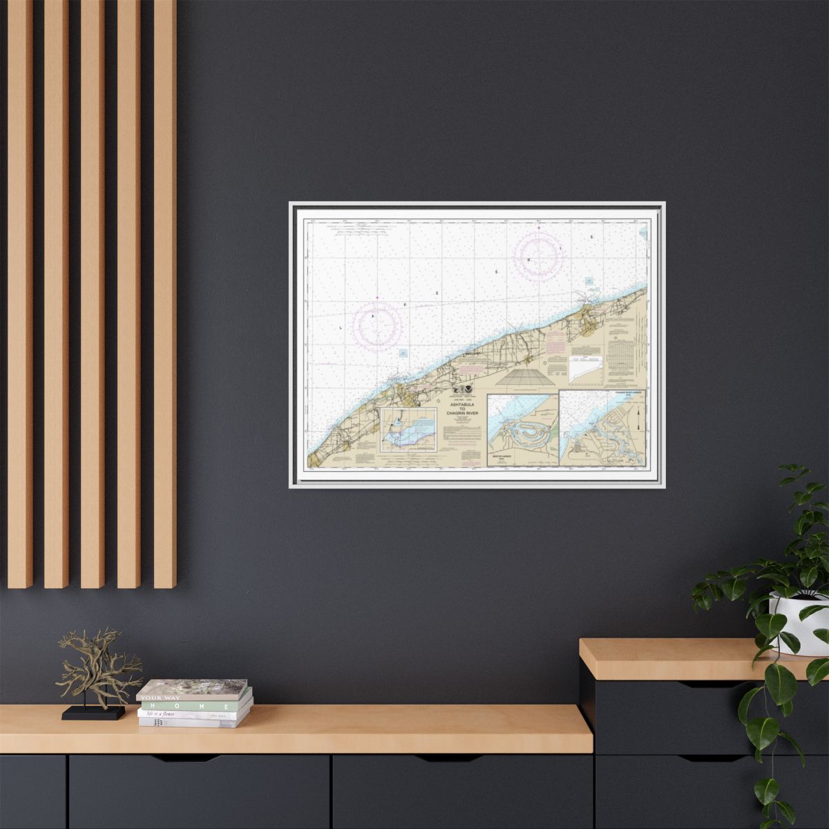 Chart 14825 Ashtabula to Chagrin River;Mentor Harbor;Chagrin River - NOAA Nautical Chart Floating Frame Canvas | 32" x 24" | 40" x 30" - White context-2