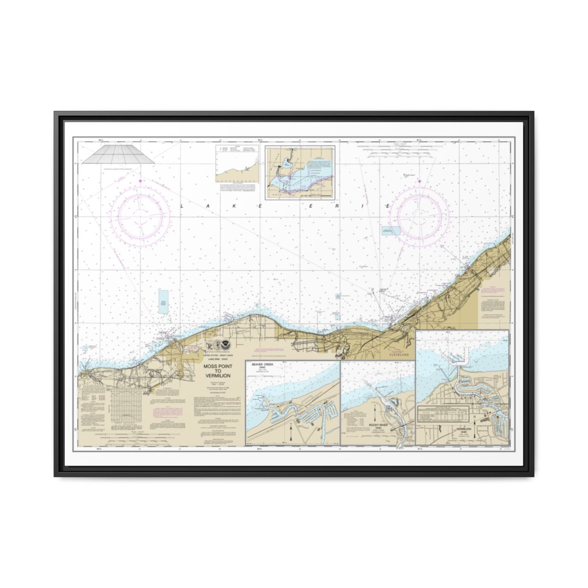 Chart 14826 Moss Point to Vermilion;Beaver Creek;Vermilion Harbor;Rocky River - NOAA Nautical Chart Floating Frame Canvas | 32" x 24" | 40" x 30" - Black front