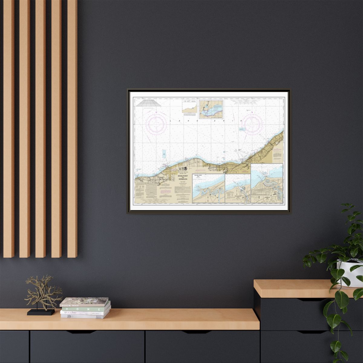 Chart 14826 Moss Point to Vermilion;Beaver Creek;Vermilion Harbor;Rocky River - NOAA Nautical Chart Floating Frame Canvas | 32" x 24" | 40" x 30" - Espresso context-2