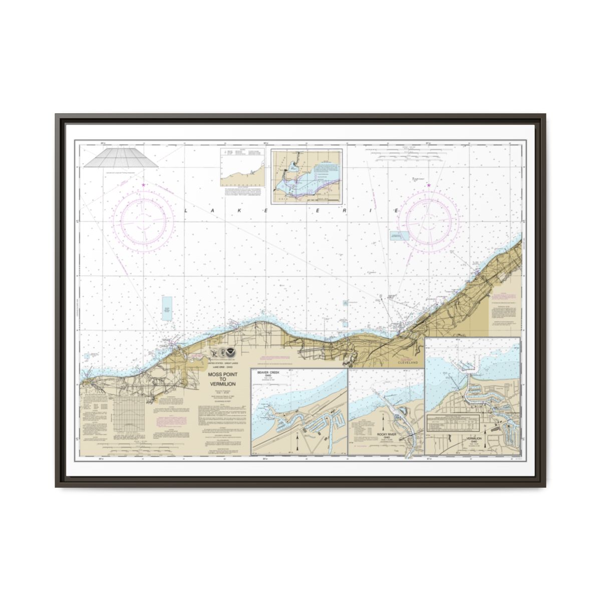 Chart 14826 Moss Point to Vermilion;Beaver Creek;Vermilion Harbor;Rocky River - NOAA Nautical Chart Floating Frame Canvas | 32" x 24" | 40" x 30" - Espresso front