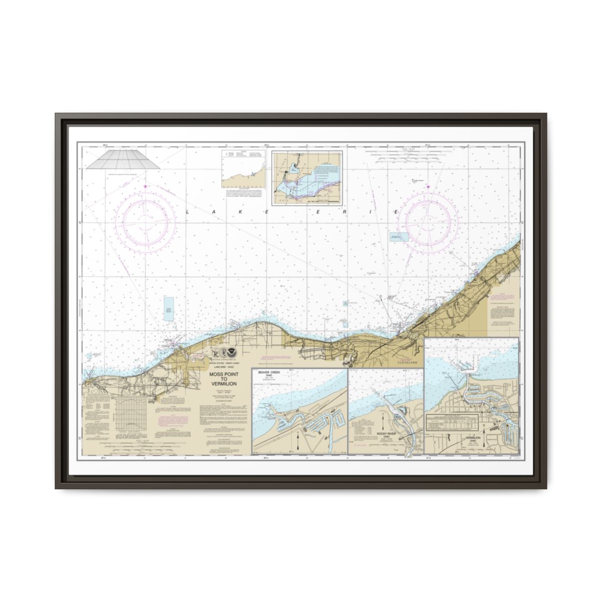 Chart 14826 Moss Point to Vermilion;Beaver Creek;Vermilion Harbor;Rocky River - NOAA Nautical Chart Floating Frame Canvas | 32" x 24" | 40" x 30" - Espresso front