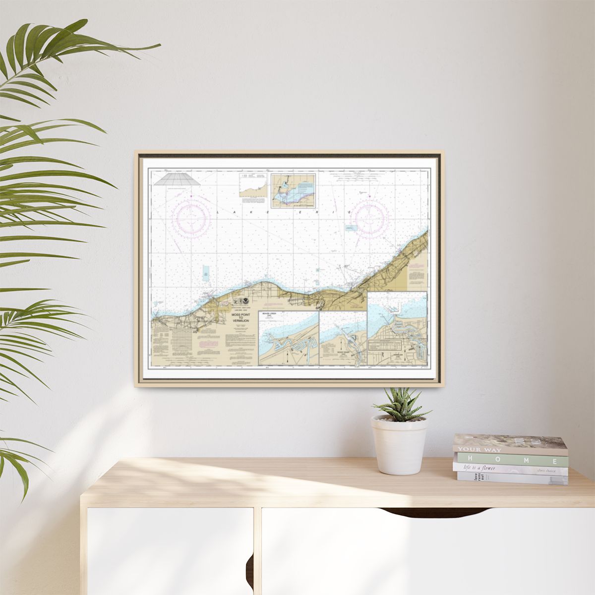 Chart 14826 Moss Point to Vermilion;Beaver Creek;Vermilion Harbor;Rocky River - NOAA Nautical Chart Floating Frame Canvas | 32" x 24" | 40" x 30" - Natural context-1