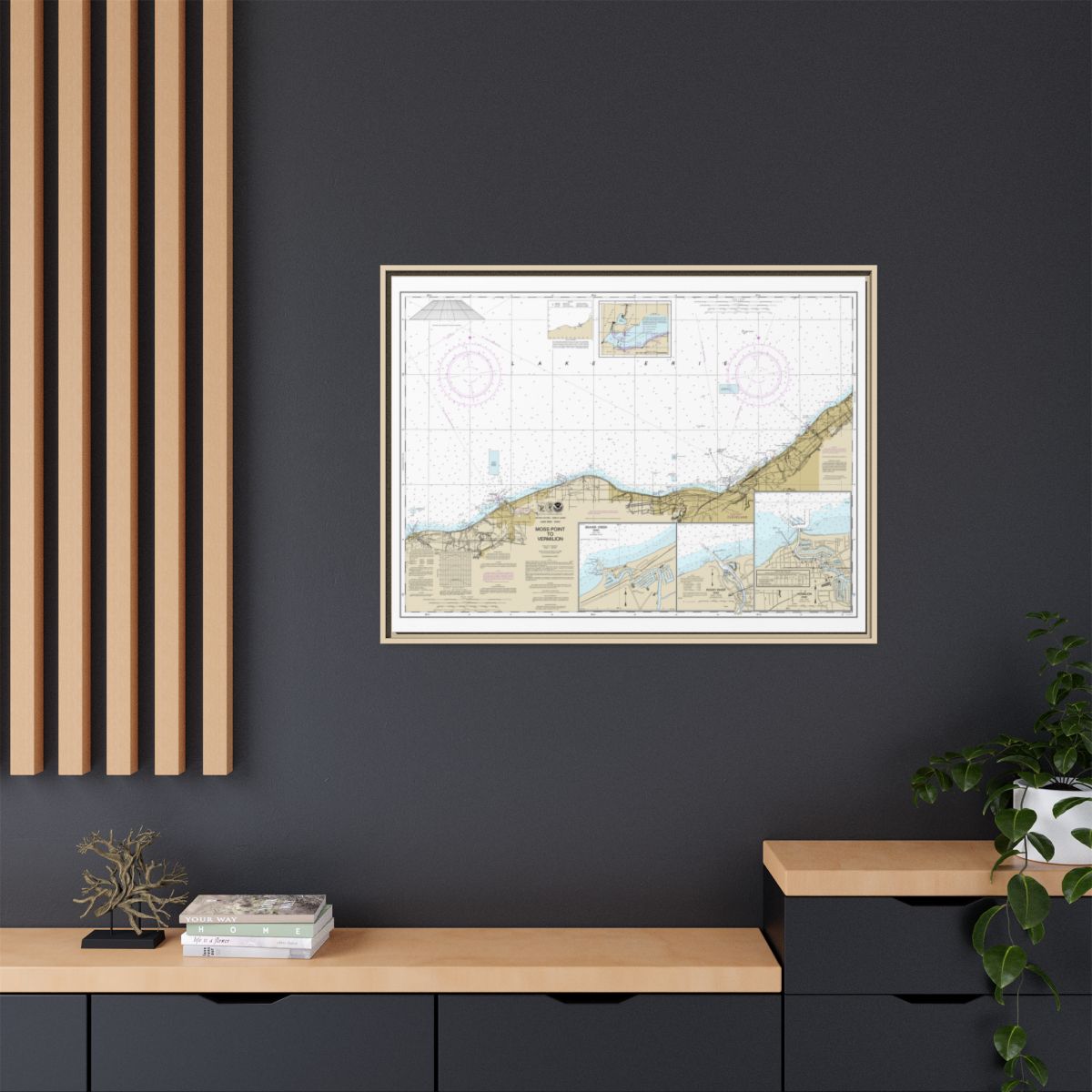 Chart 14826 Moss Point to Vermilion;Beaver Creek;Vermilion Harbor;Rocky River - NOAA Nautical Chart Floating Frame Canvas | 32" x 24" | 40" x 30" - Natural context-2