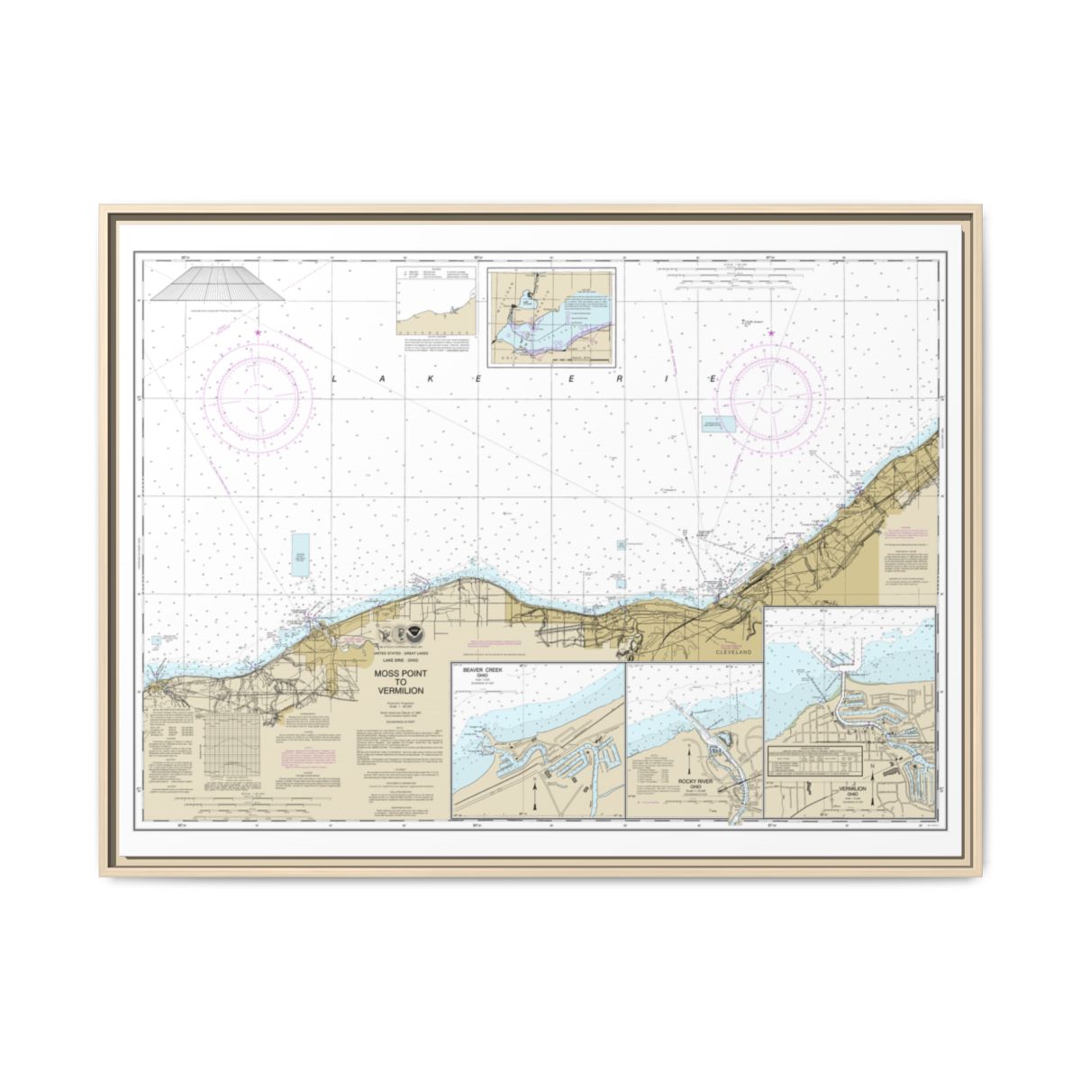 Chart 14826 Moss Point to Vermilion;Beaver Creek;Vermilion Harbor;Rocky River - NOAA Nautical Chart Floating Frame Canvas | 32" x 24" | 40" x 30" - Natural front