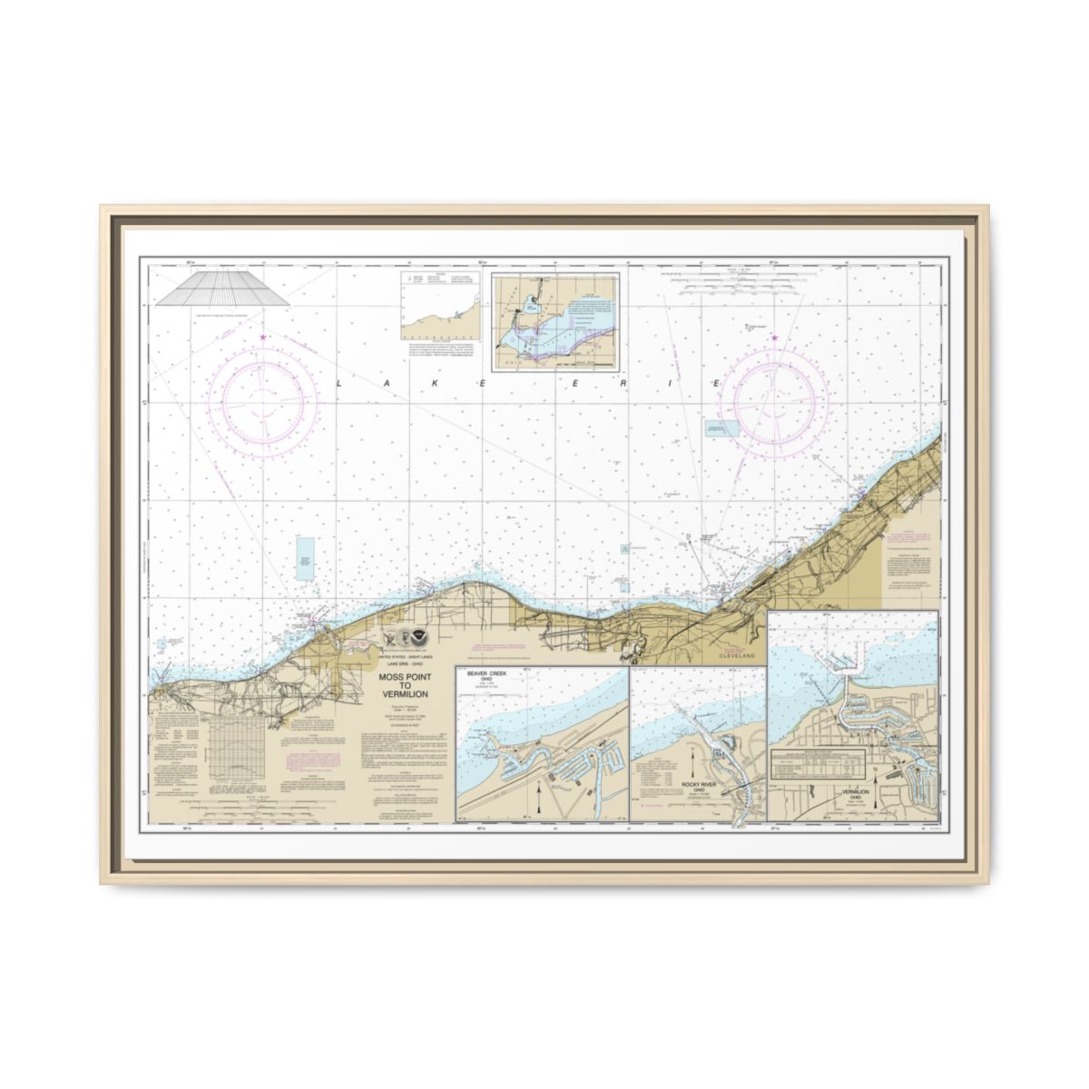 Chart 14826 Moss Point to Vermilion;Beaver Creek;Vermilion Harbor;Rocky River - NOAA Nautical Chart Floating Frame Canvas | 32" x 24" | 40" x 30" - Natural front