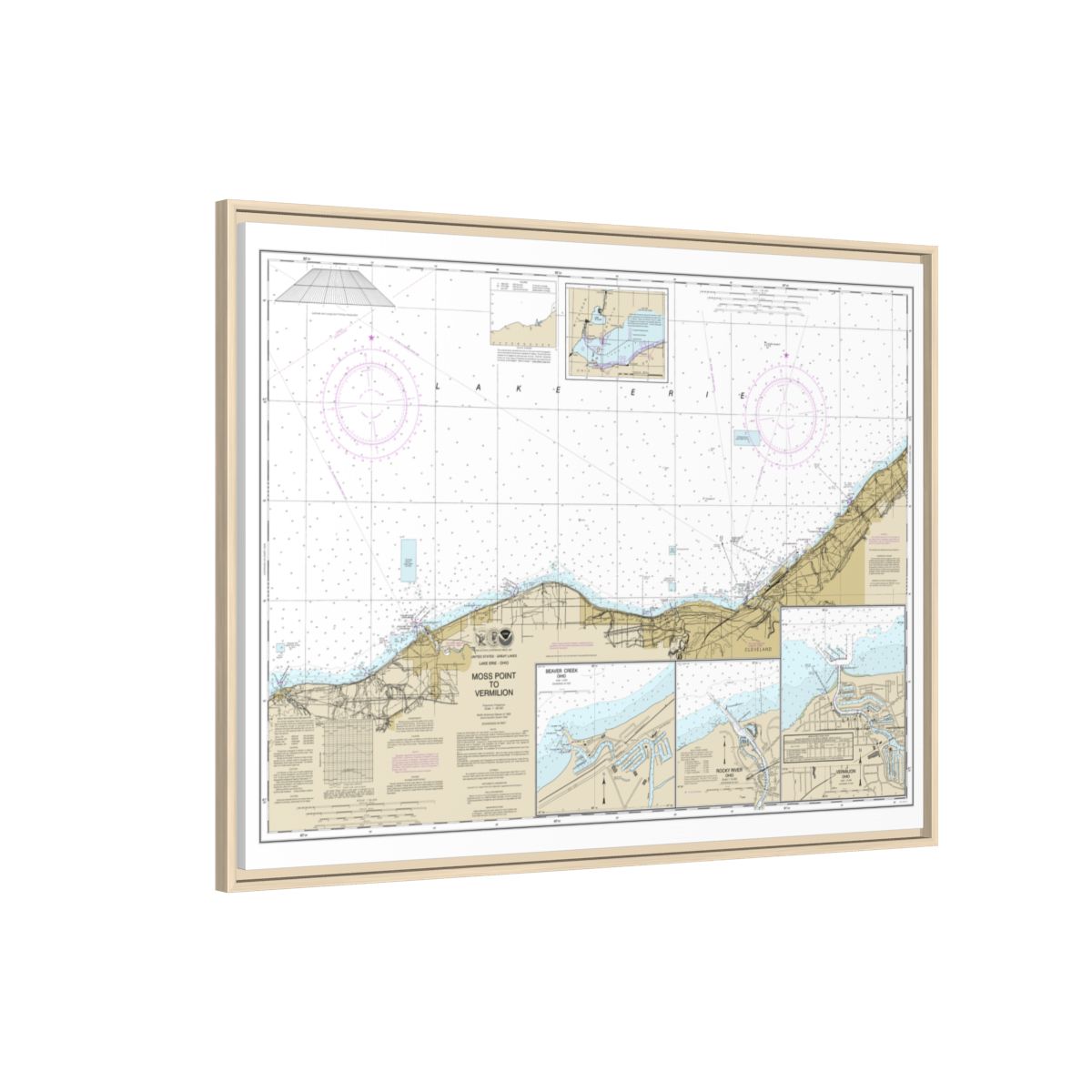 Chart 14826 Moss Point to Vermilion;Beaver Creek;Vermilion Harbor;Rocky River - NOAA Nautical Chart Floating Frame Canvas | 32" x 24" | 40" x 30" - Natural side