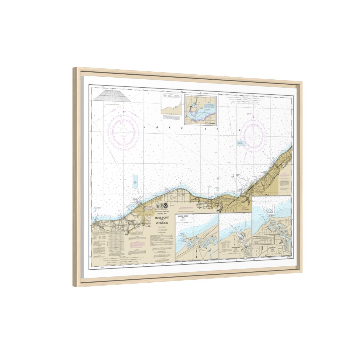 Chart 14826 Moss Point to Vermilion;Beaver Creek;Vermilion Harbor;Rocky River - NOAA Nautical Chart Floating Frame Canvas | 32" x 24" | 40" x 30" - Natural side