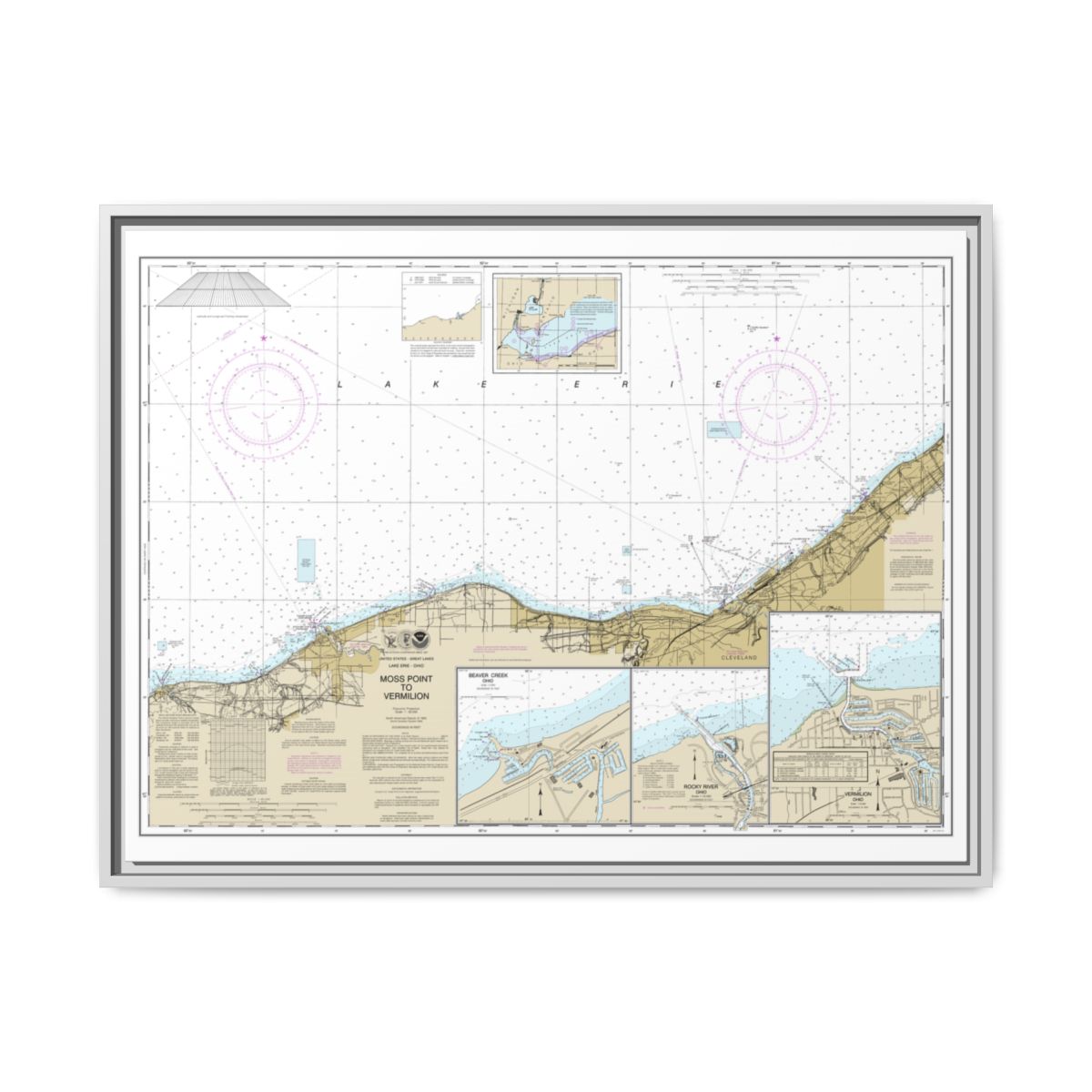 Chart 14826 Moss Point to Vermilion;Beaver Creek;Vermilion Harbor;Rocky River - NOAA Nautical Chart Floating Frame Canvas | 32" x 24" | 40" x 30" - White front