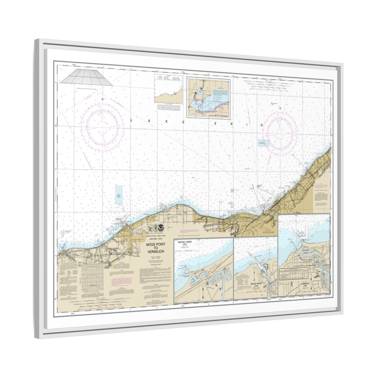 Chart 14826 Moss Point to Vermilion;Beaver Creek;Vermilion Harbor;Rocky River - NOAA Nautical Chart Floating Frame Canvas | 32" x 24" | 40" x 30" - White side