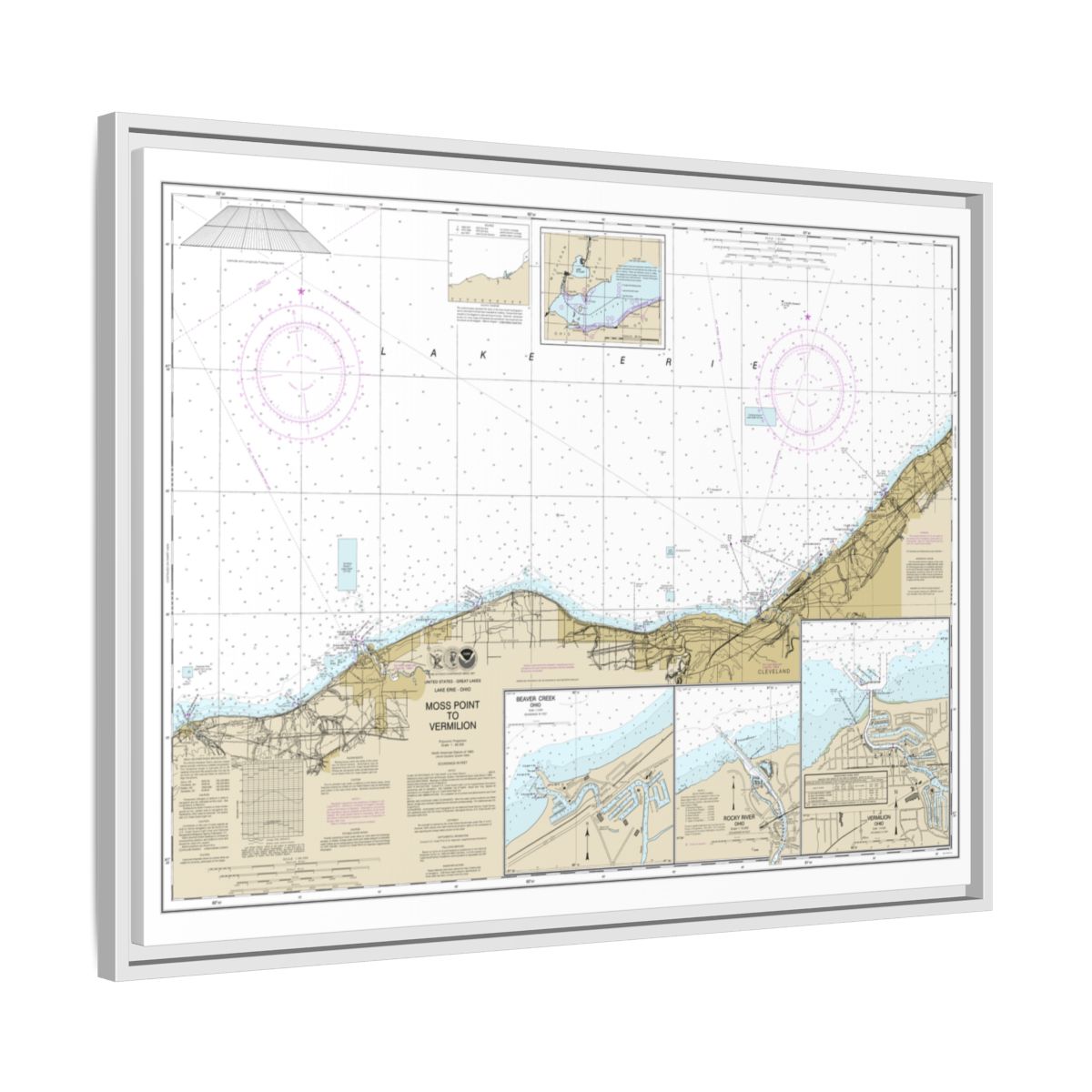 Chart 14826 Moss Point to Vermilion;Beaver Creek;Vermilion Harbor;Rocky River - NOAA Nautical Chart Floating Frame Canvas | 32" x 24" | 40" x 30" - White side