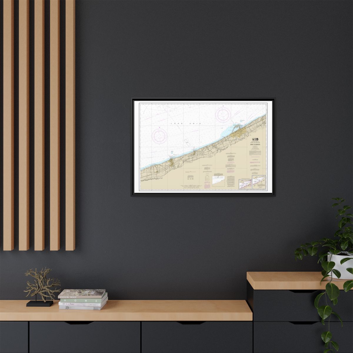 Chart 14828 Erie to Geneva - NOAA Nautical Chart Floating Frame Canvas | 30" x 20" | 36" x 24" | 48" x 32" - Black context-2