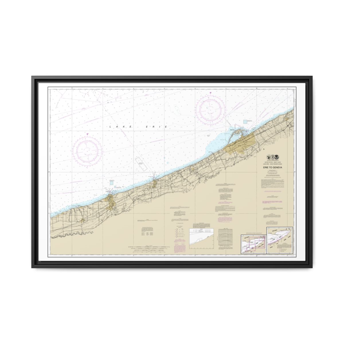 Chart 14828 Erie to Geneva - NOAA Nautical Chart Floating Frame Canvas | 30" x 20" | 36" x 24" | 48" x 32" - Black front