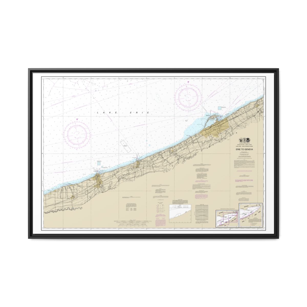Chart 14828 Erie to Geneva - NOAA Nautical Chart Floating Frame Canvas | 30" x 20" | 36" x 24" | 48" x 32" - Black front