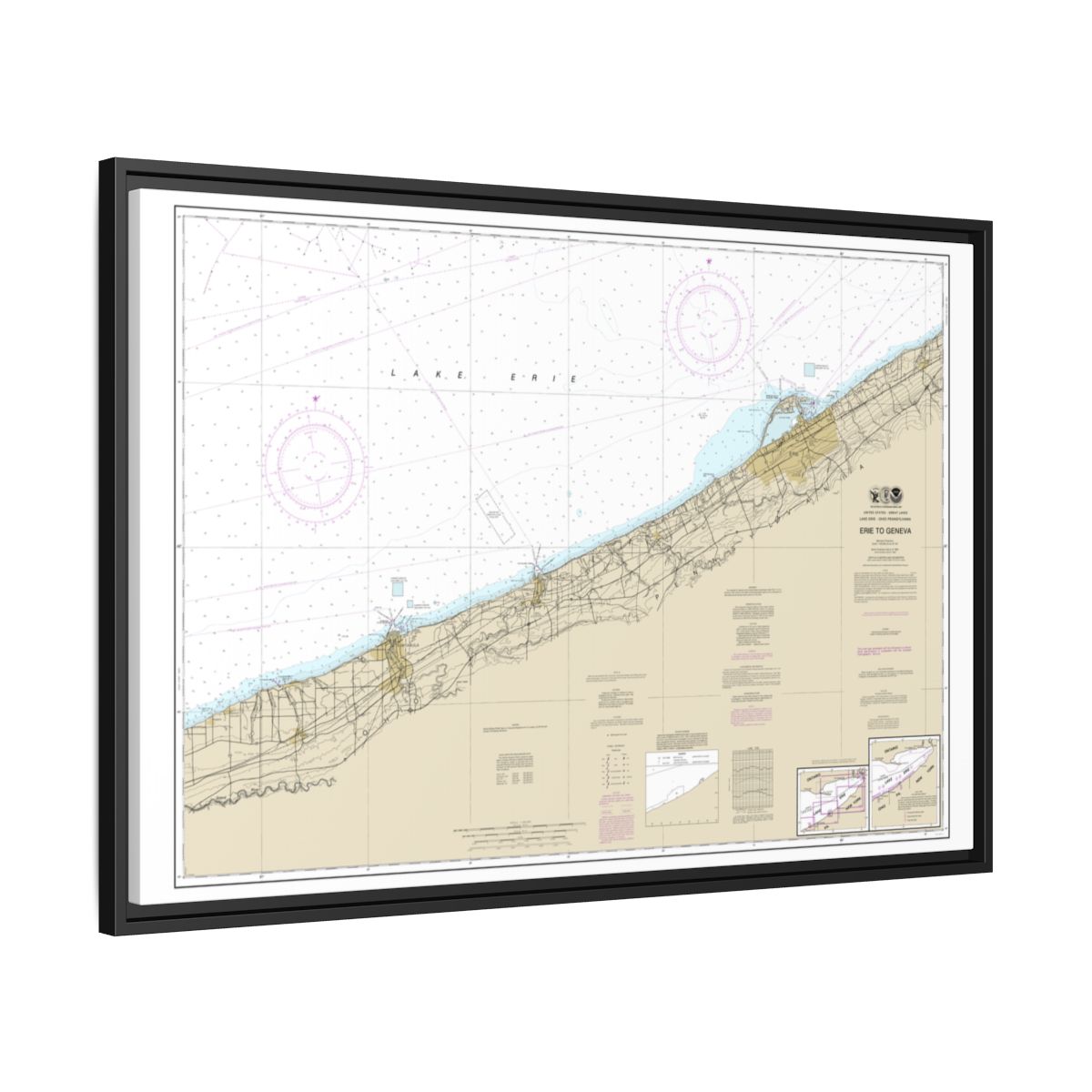 Chart 14828 Erie to Geneva - NOAA Nautical Chart Floating Frame Canvas | 30" x 20" | 36" x 24" | 48" x 32" - Black side