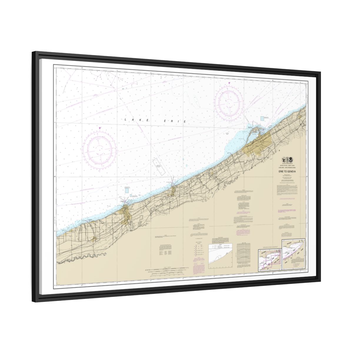 Chart 14828 Erie to Geneva - NOAA Nautical Chart Floating Frame Canvas | 30" x 20" | 36" x 24" | 48" x 32" - Black side